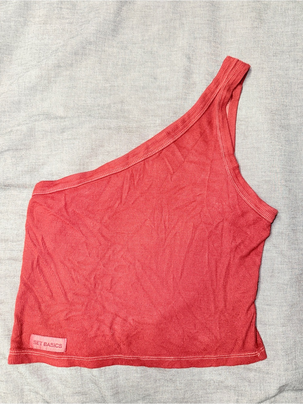 One-Shoulder Burgundy Ribbed Crop Top - Picture 3 of 6